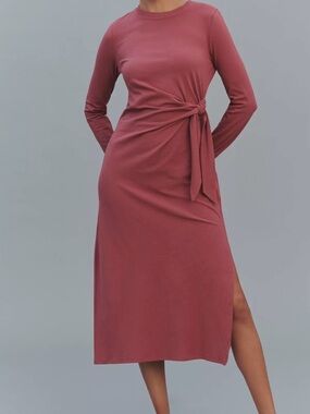 Anthropologie Rosewood Tie-Waist Long Sleeve Midi Dress Size XXS